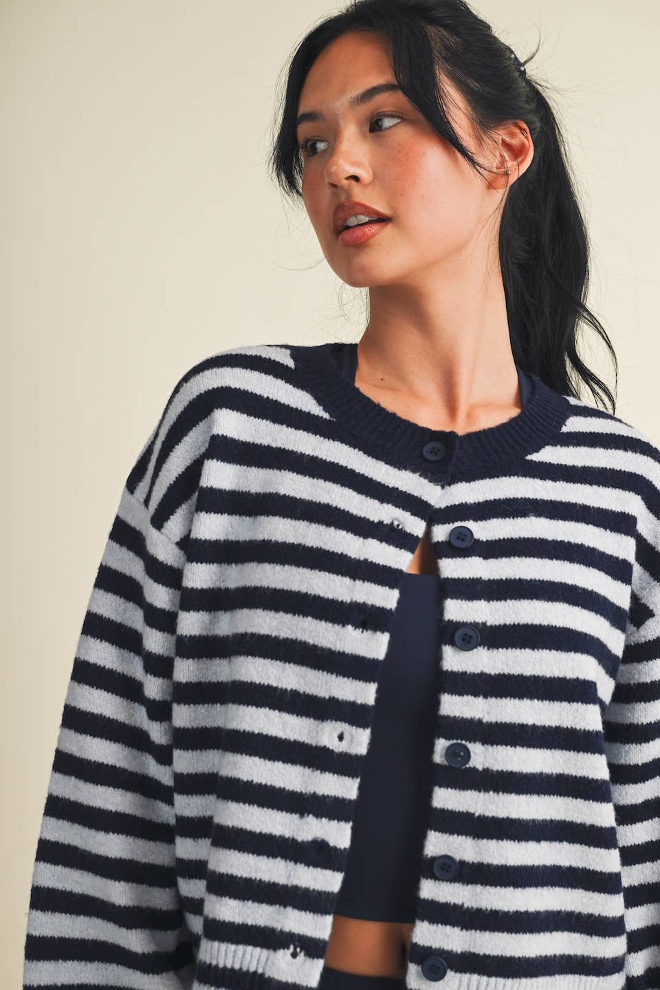 Heather Striped Cardigan Sweater