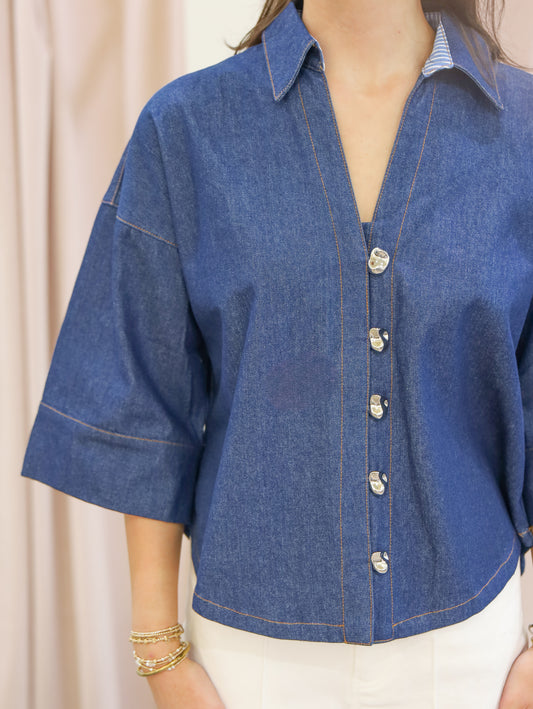 Rosie Denim Collared Button Down Top