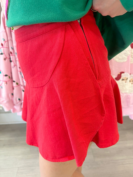 Wrap Front Denim Skirt