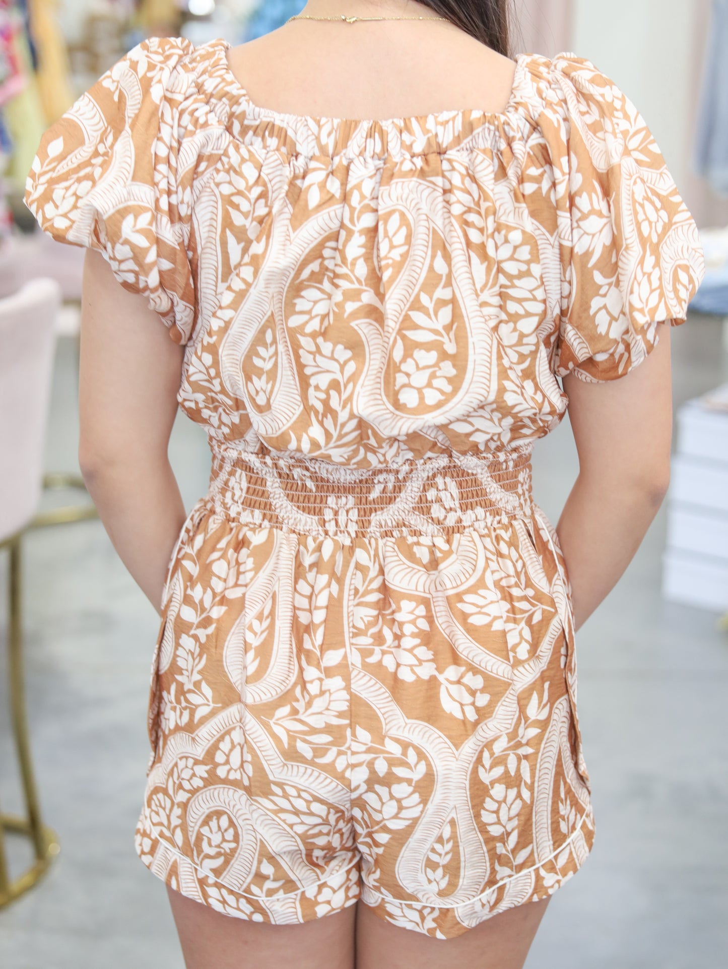 Ellison Off Shoulder Paisley Romper