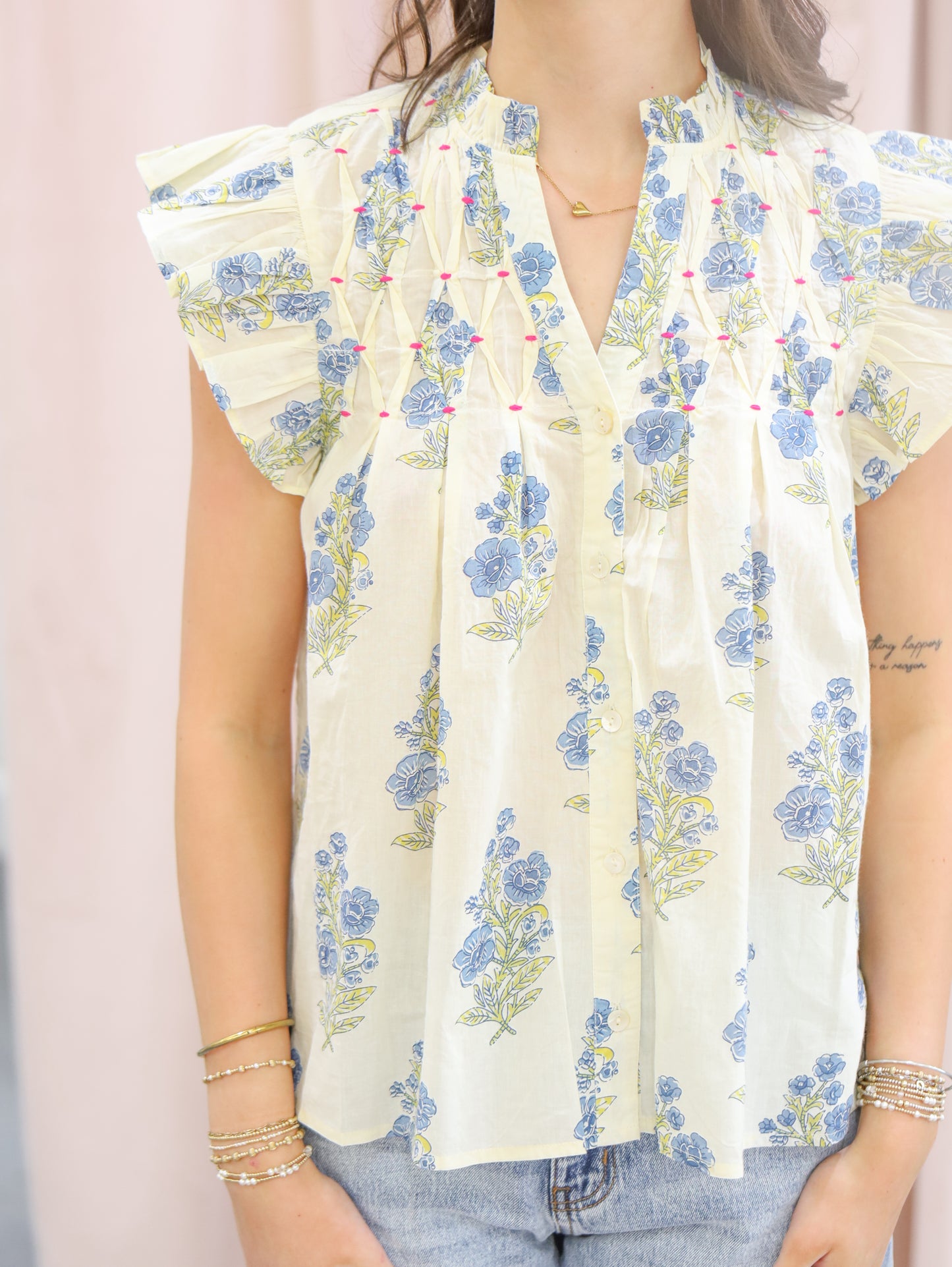 Alexa Floral Flutter Sleeve Top
