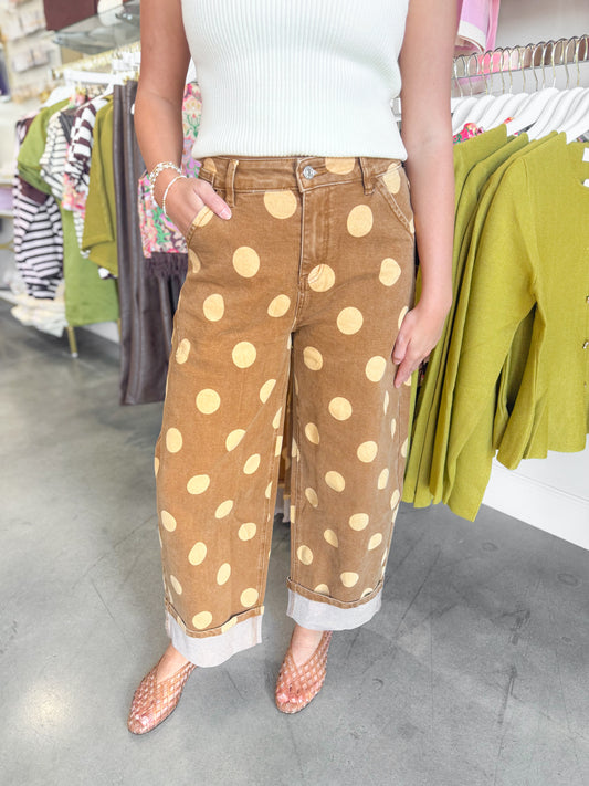 Polka Dot Folded Hem Jeans