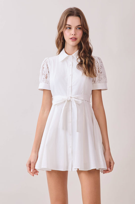 Lace Puff Sleeves Shirt Dress