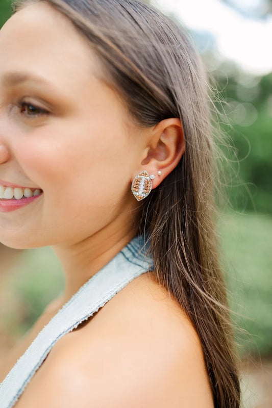 Beaded Brown Football Studs