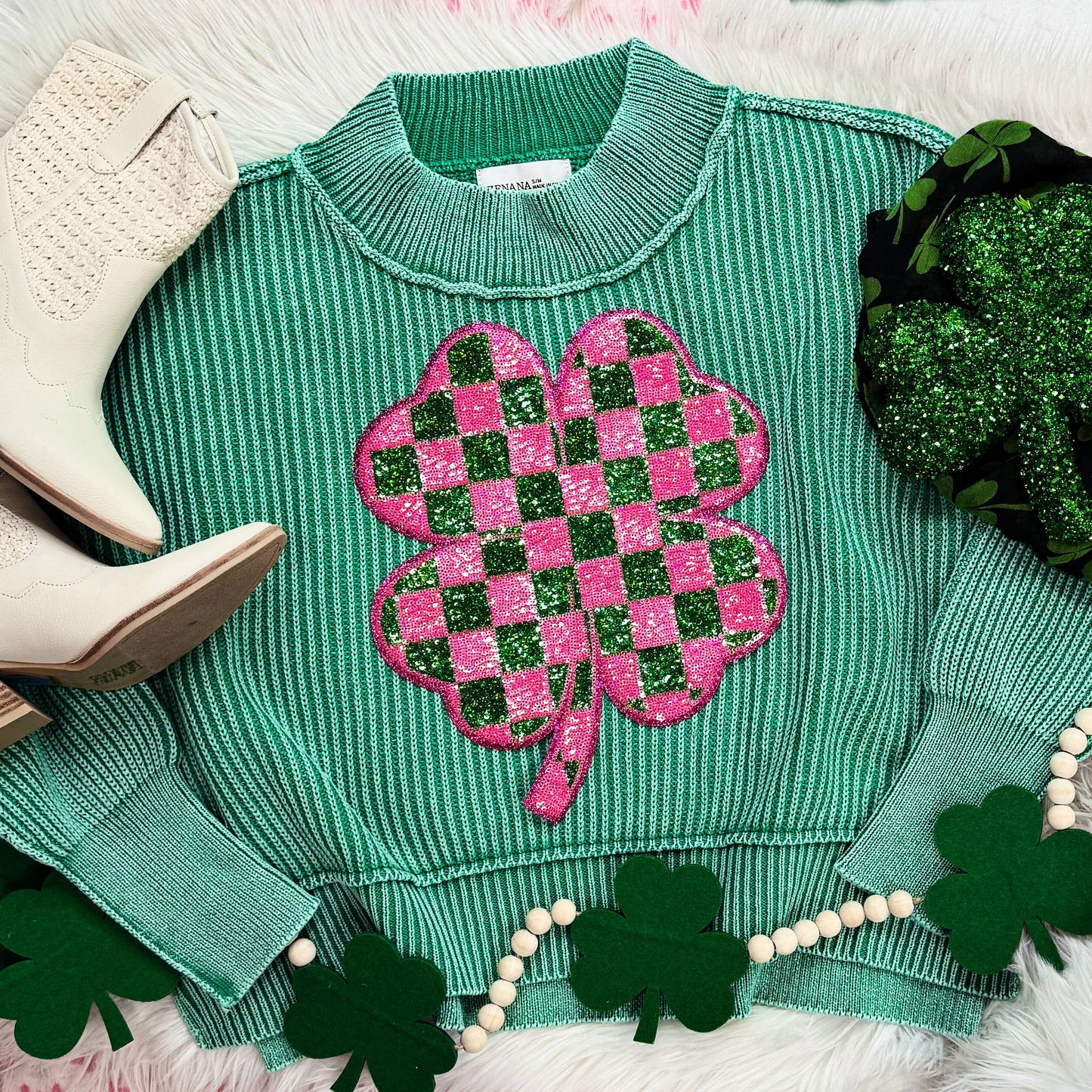 Shamrock Sequin Patch Sweater