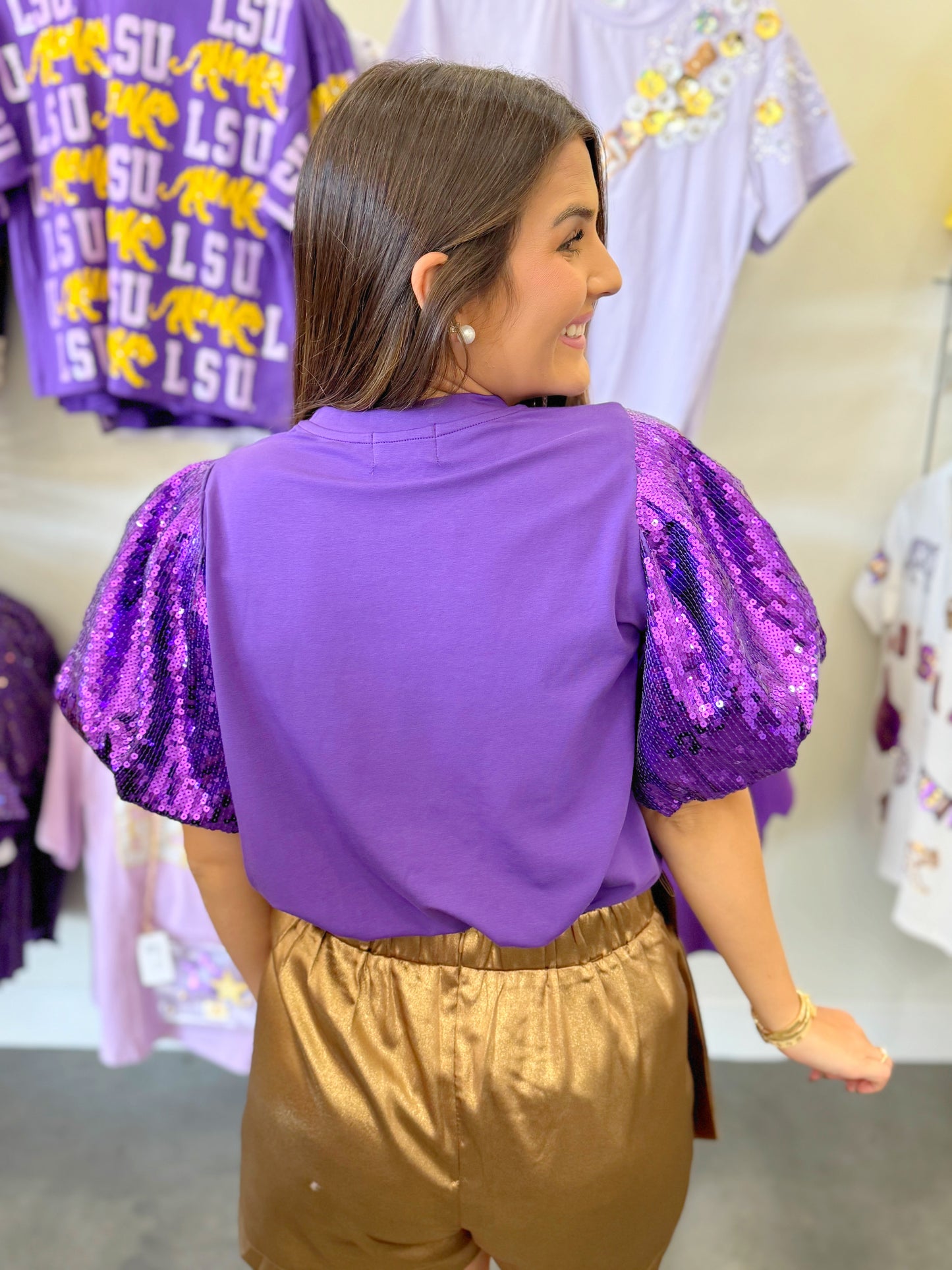 Sequin Puff Sleeve Tiger Top