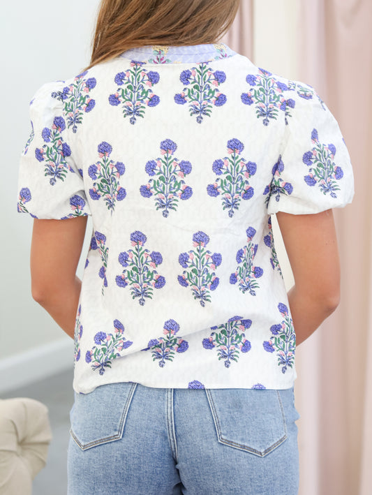 Marigold Embroidered Puff Sleeve Top
