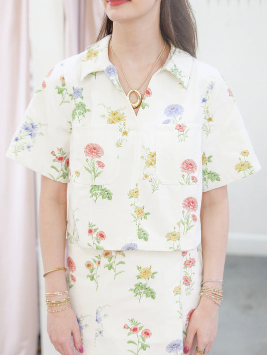 Anna Floral Cropped Collared Top