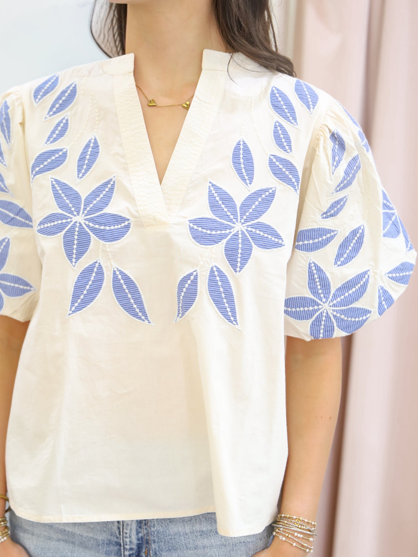 Cami Floral Embroidered Puff Sleeve Top
