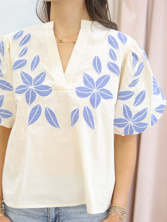 Cami Floral Embroidered Puff Sleeve Top