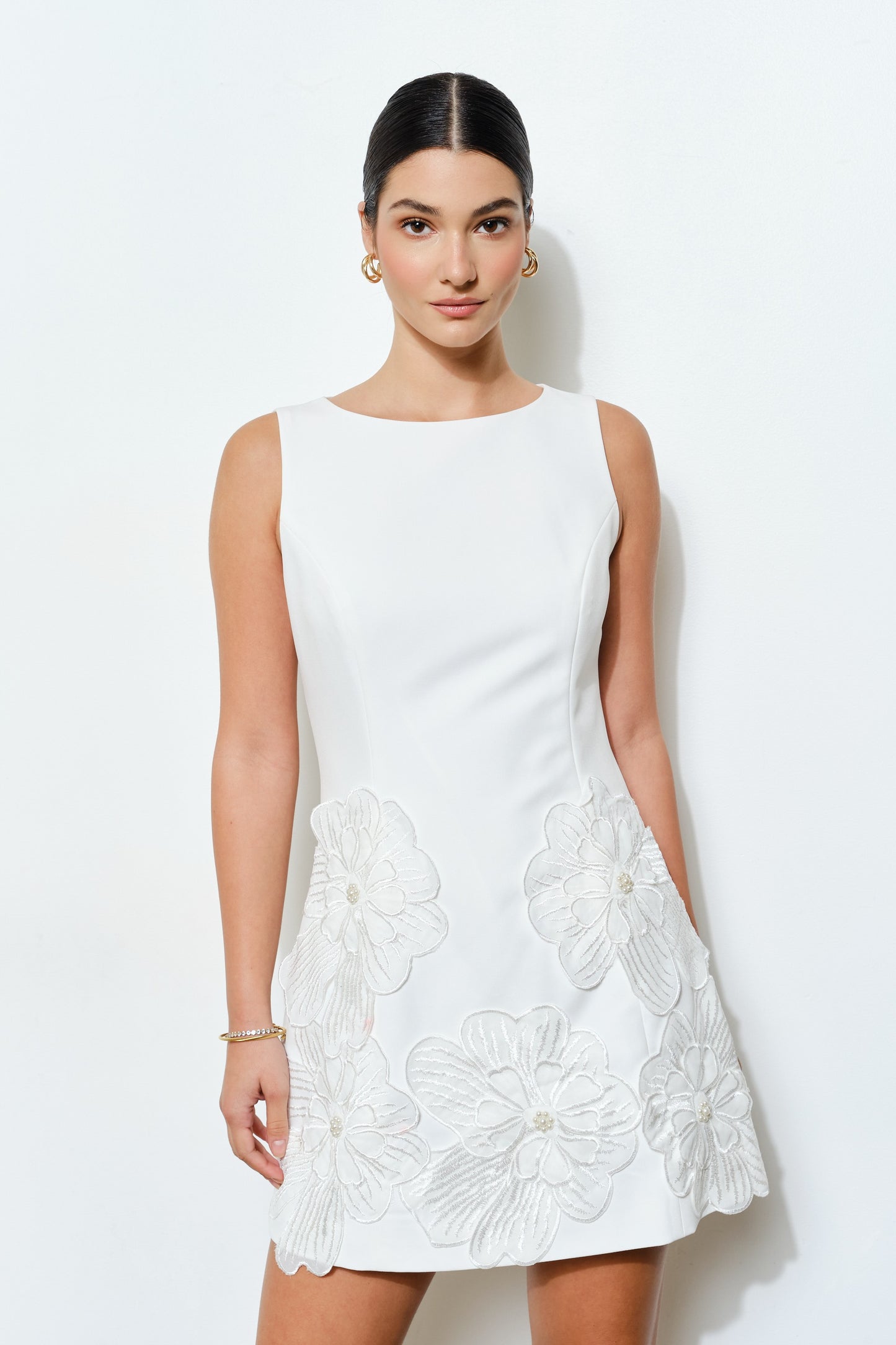 Sleeveless Floral Applique Dress