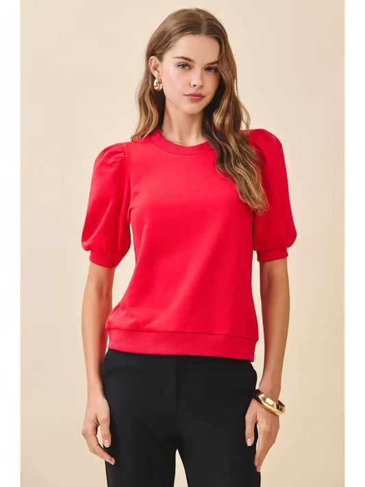 Crew Neck Puff Sleeve Knit Top