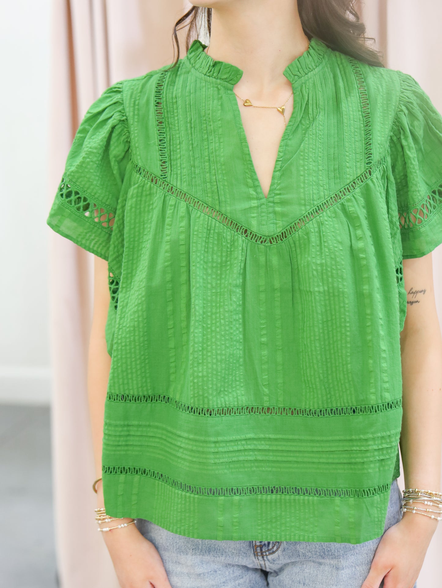 Maeve Cutout Detail Flutter Sleeve Top