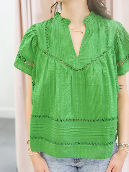 Maeve Cutout Detail Flutter Sleeve Top