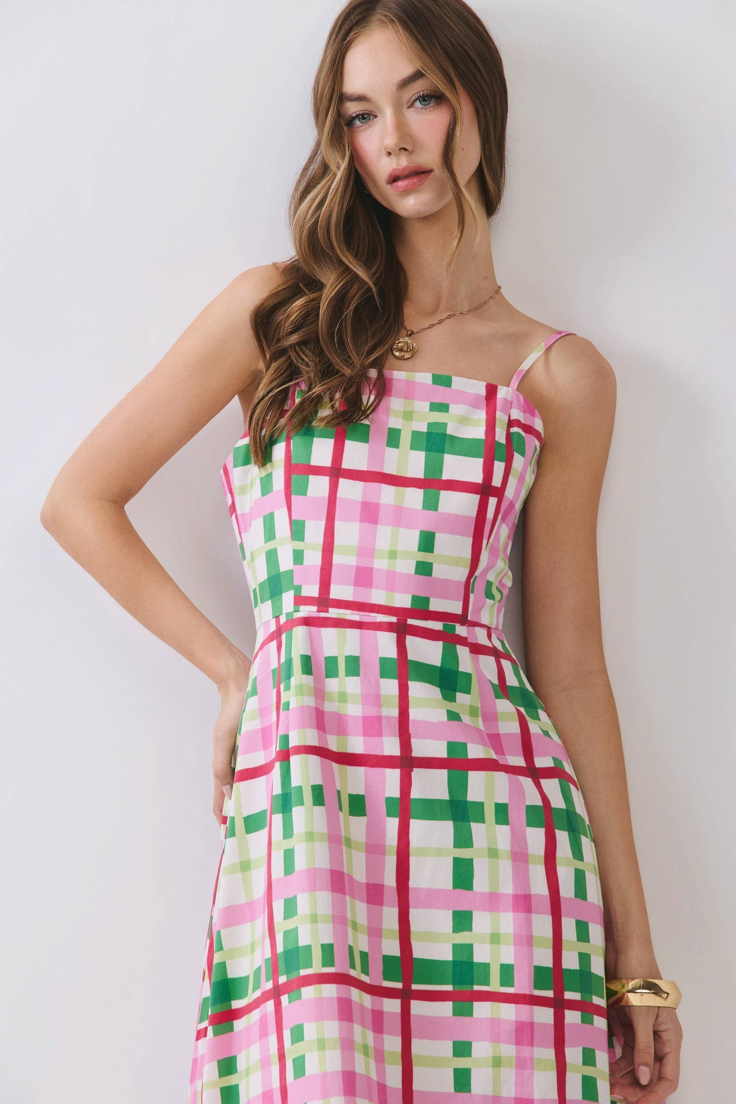 Plaid Fringe Hem Maxi Dress
