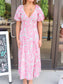 Lainey Tropical Print Puff Sleeve Midi Dress