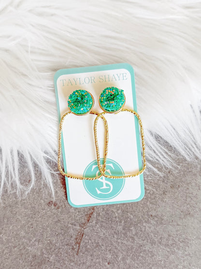 Glitter Top Rectangle Hoops