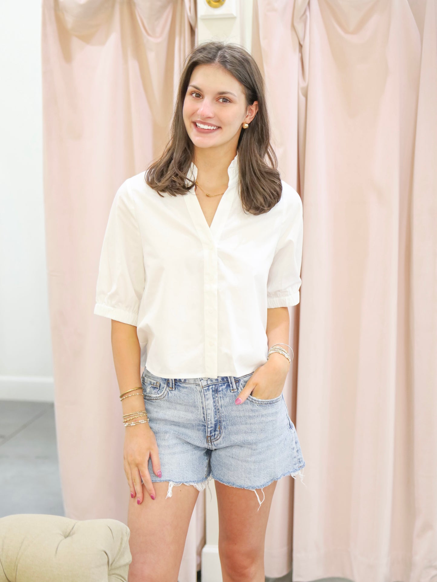 Cate Ruffle Collar Button Down Blouse