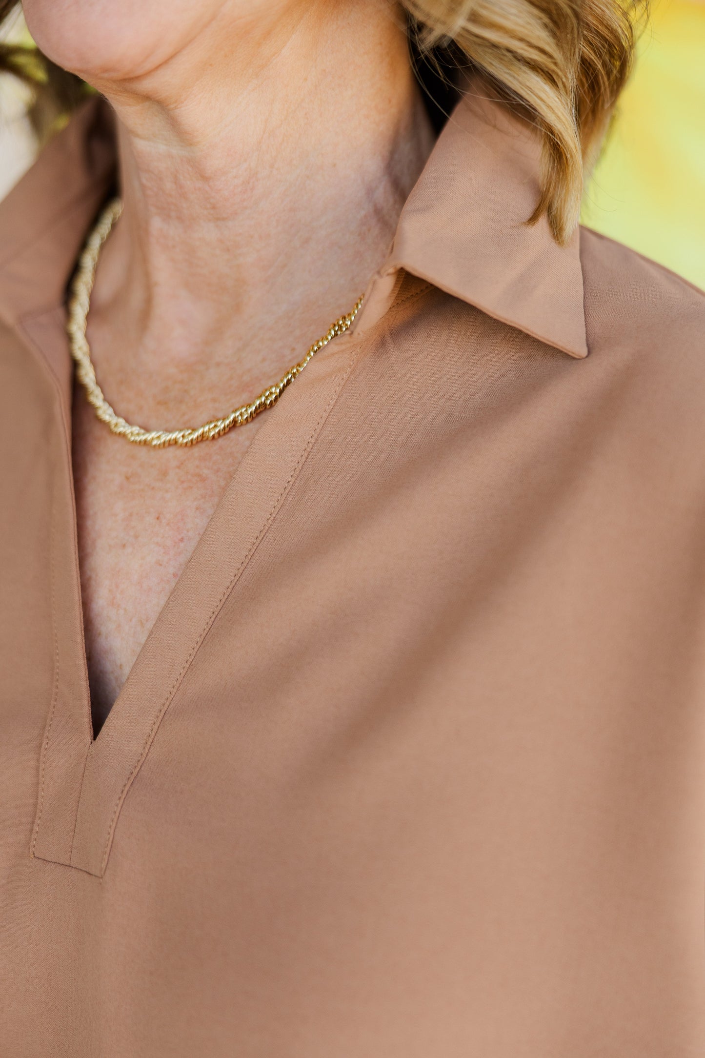 S/S Split Collar Top