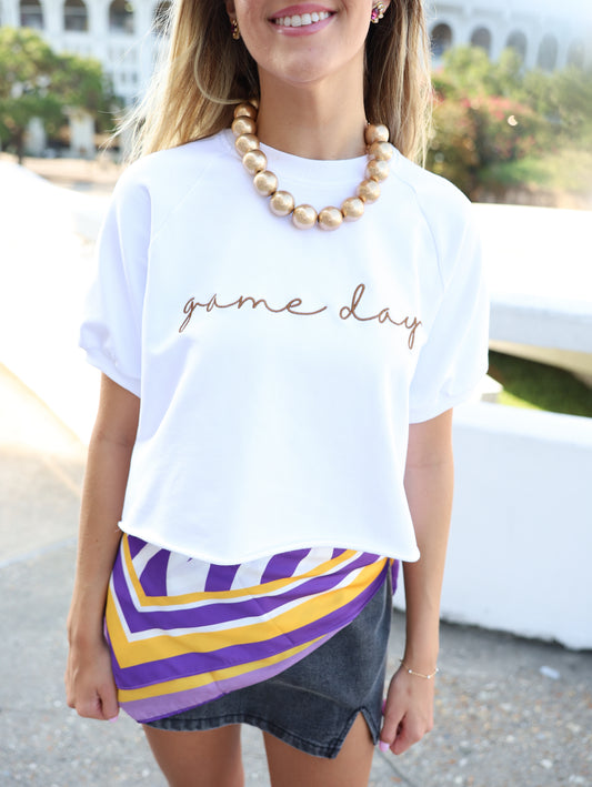 Glenda Gameday Embroidered Banded Sleeve Top
