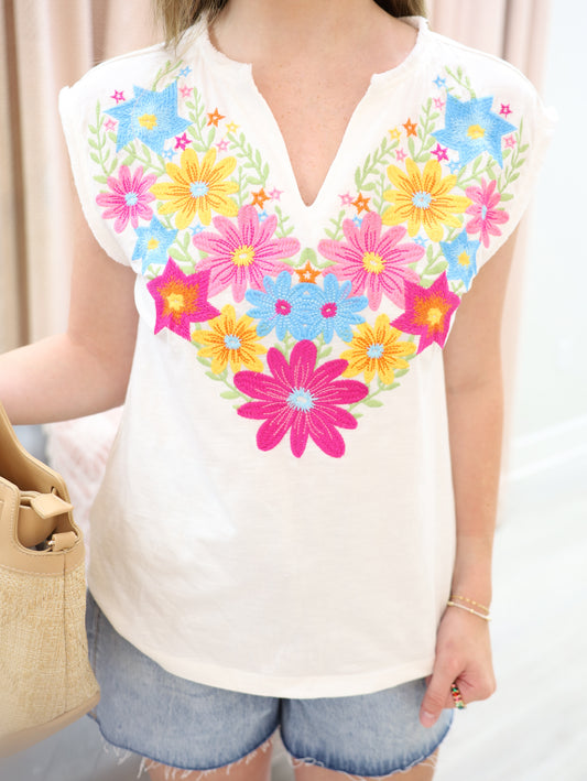 Embroidered Sleeveless Top