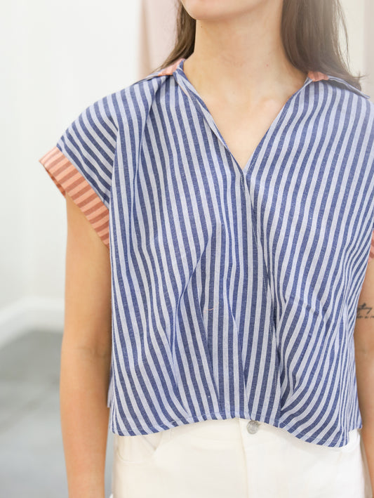 Tessa Short Sleeve Striped V-Neck Top