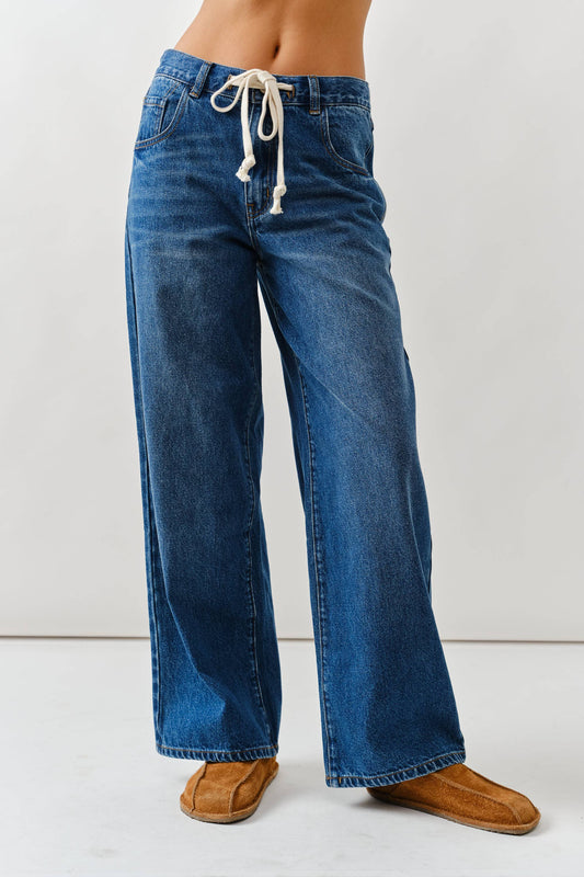 Drawstring Waist Straight Jeans