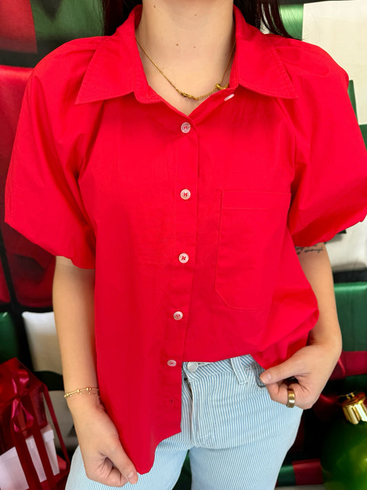 Bubble Sleeve Poplin Top