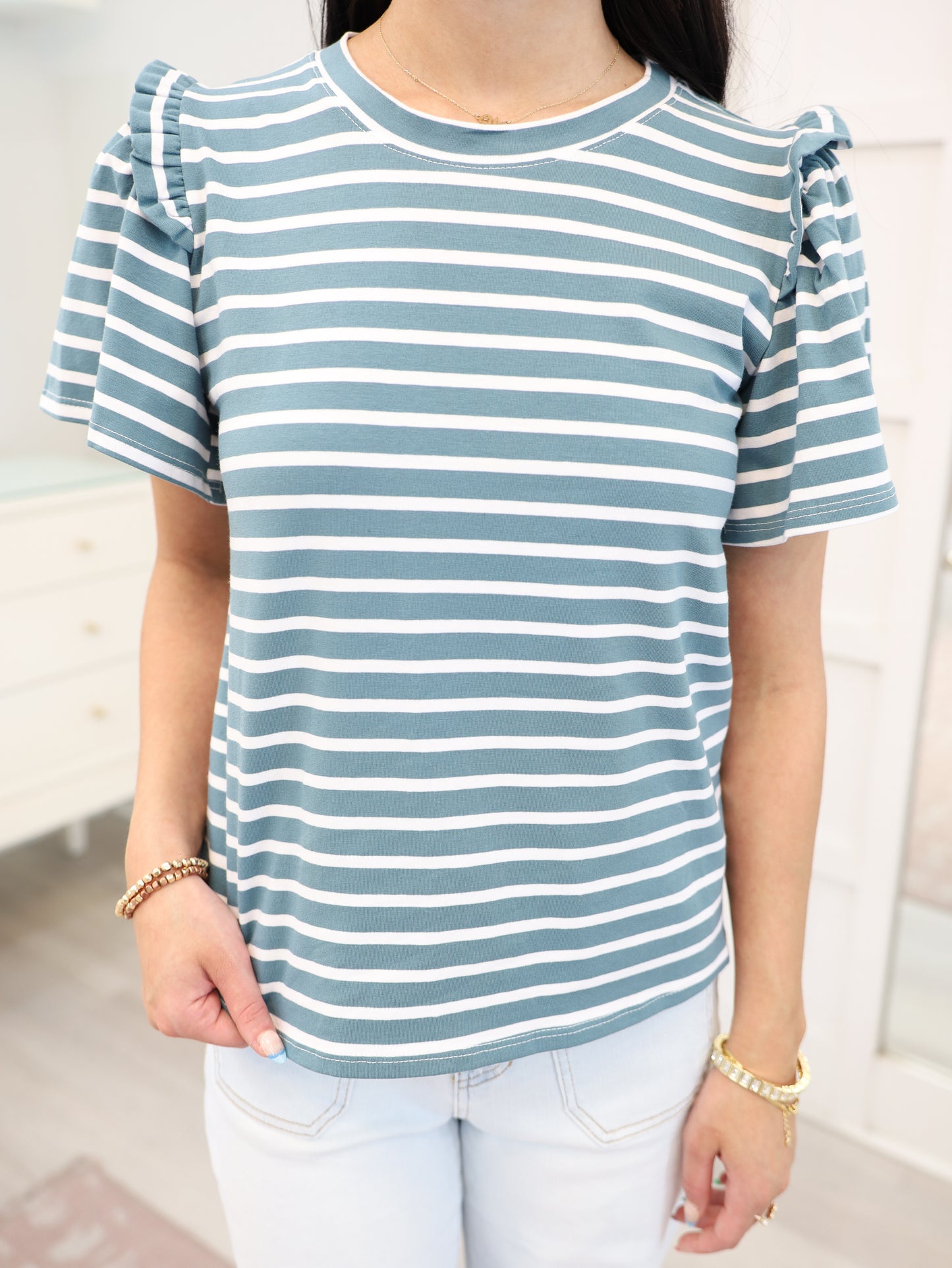 Striped Top with Ruffled Sleeves