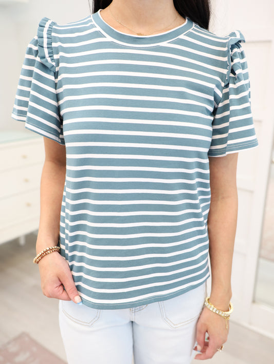 Striped Top with Ruffled Sleeves