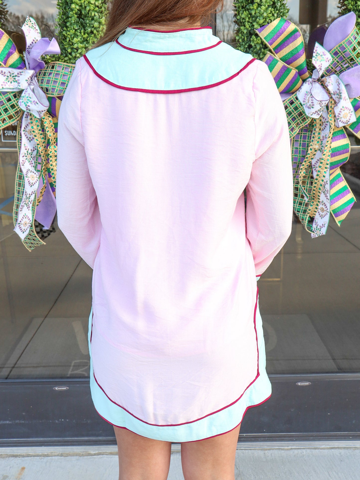 Long Sleeve Color Blocked V-Neck Dress