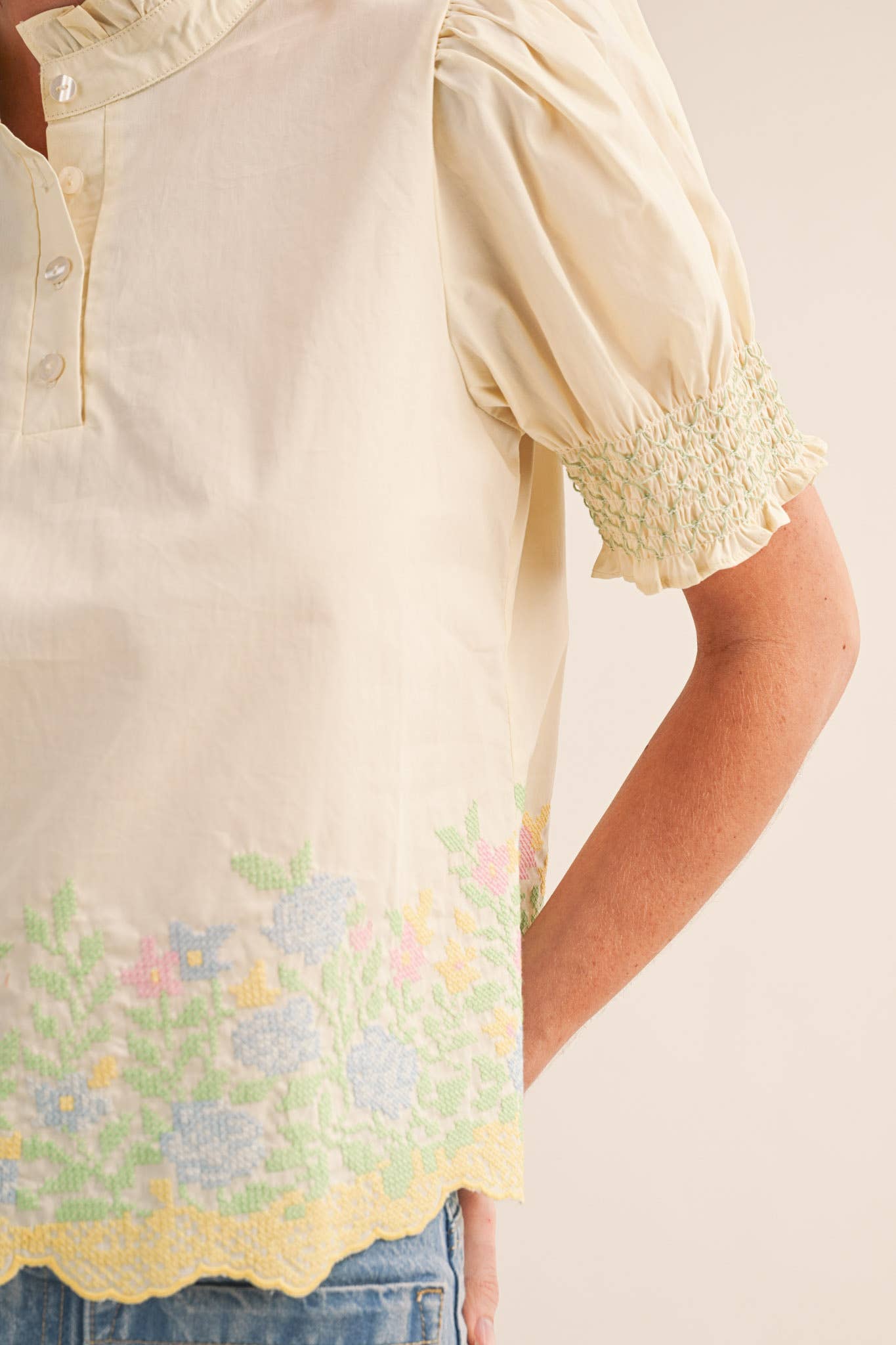 Trinity Embroidered Puff Sleeve Top