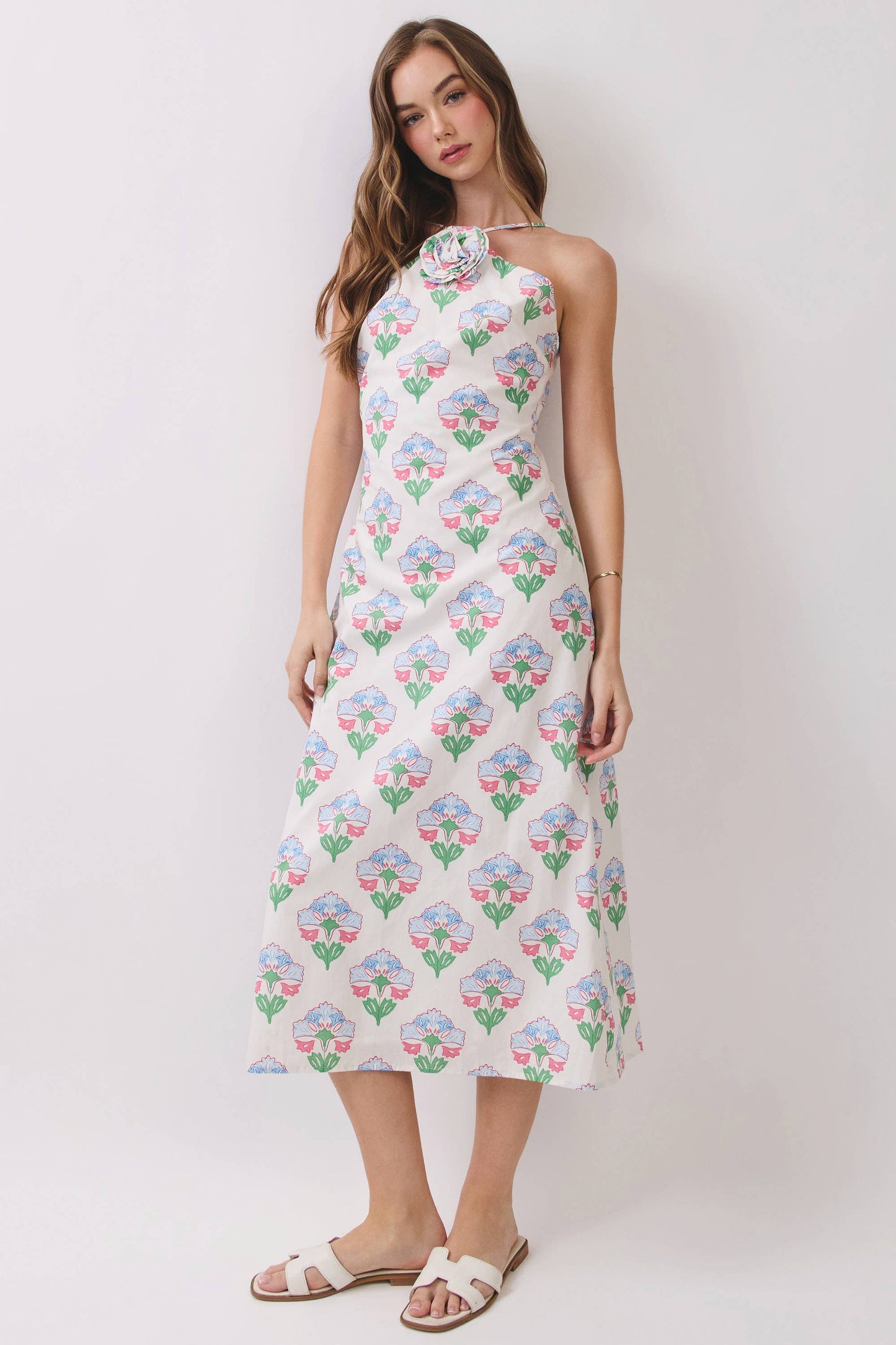 Rosette Halter Midi Dress