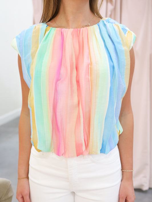 Alyse Pleated Multi Color Chiffon Top