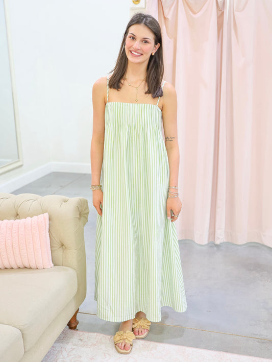 Annmarie Striped Pleat Front Maxi dress