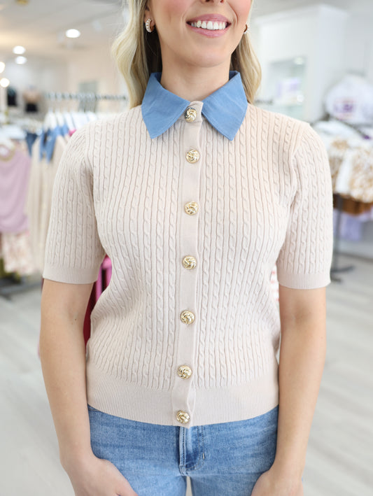 Zeena Denim Collar Cardigan