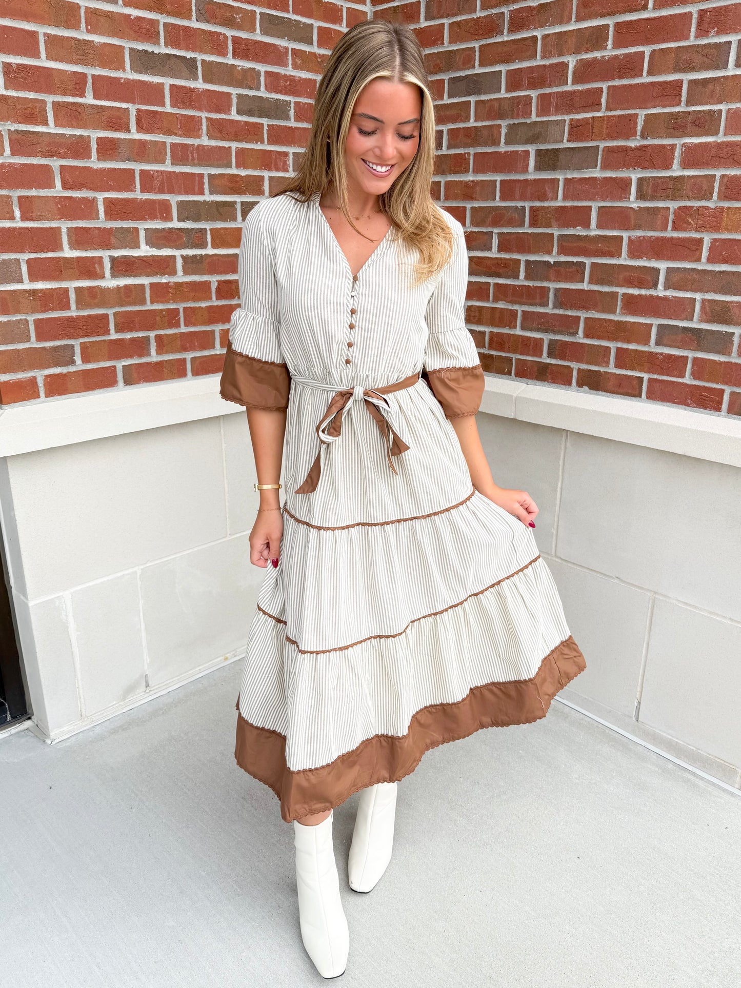 Striped Contrast Trim Midi Dress