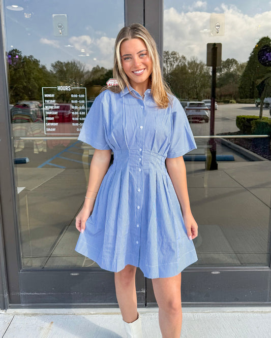 Short Sleeve Striped Collared Dress