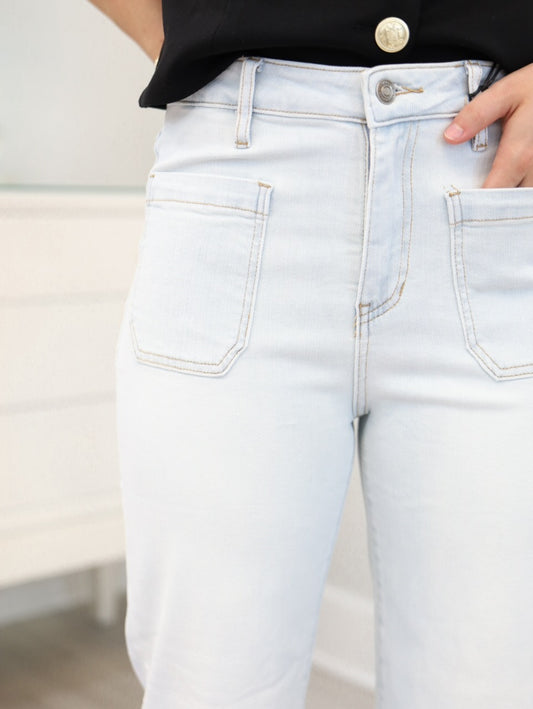 Patch Pocket Wide Leg Raw Hem Denim