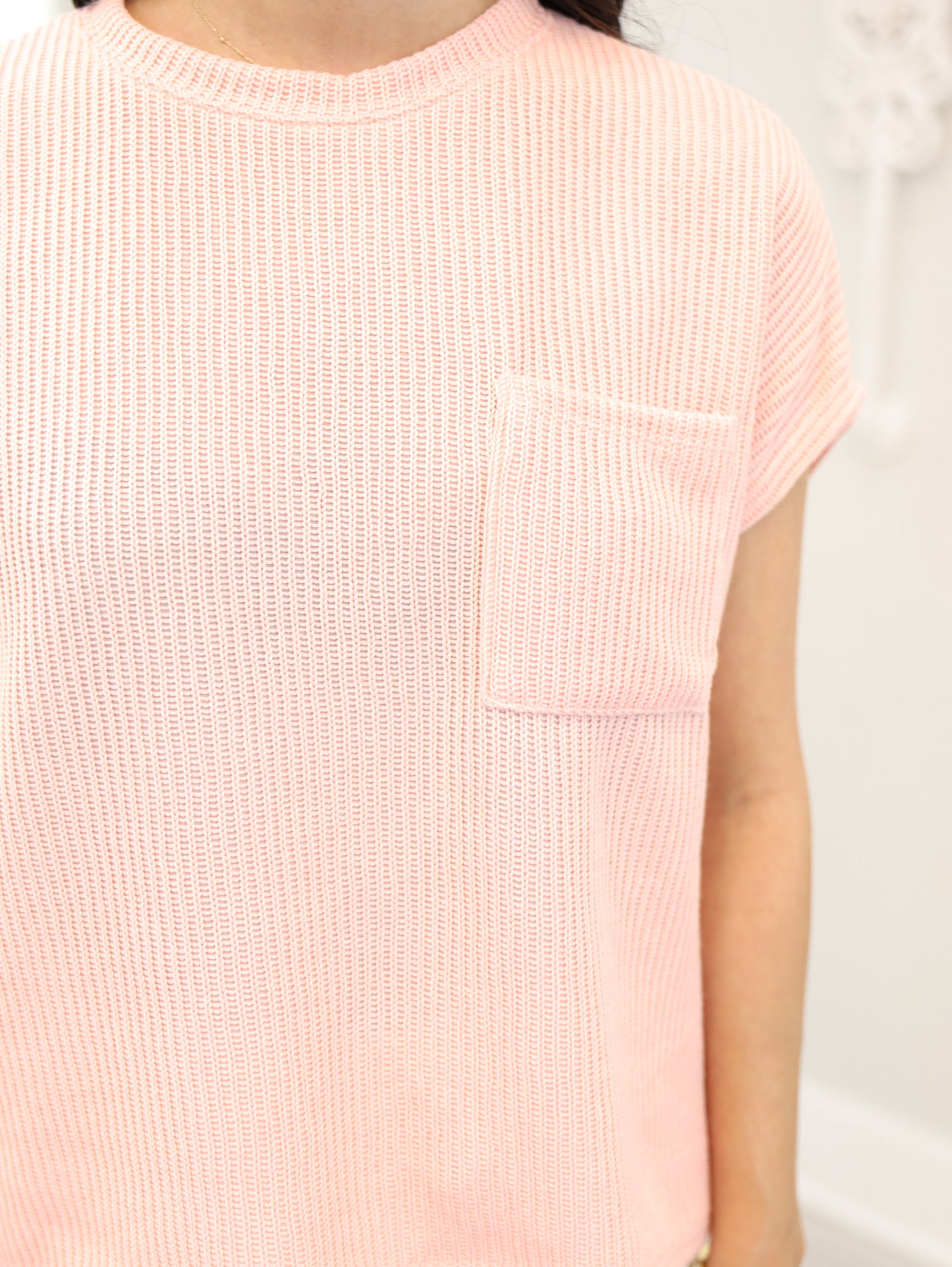 Knitted Short Sleeve Top with Pockets
