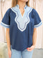 Wide Sleeve Contrast Trim Top