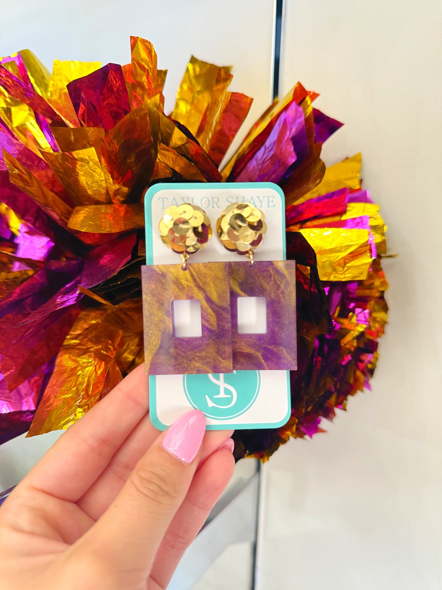 Purple and Gold Glitter Drop Earrings