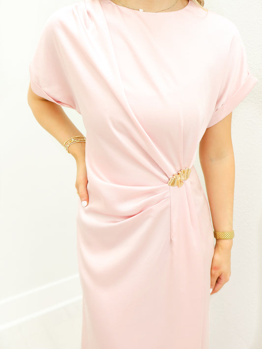 Metal Trim Short Sleeve Midi Dress