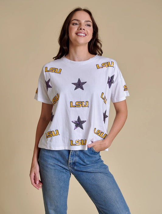 lsu tee, tiger tee, LSU tiger tee, white tee, gameday tee