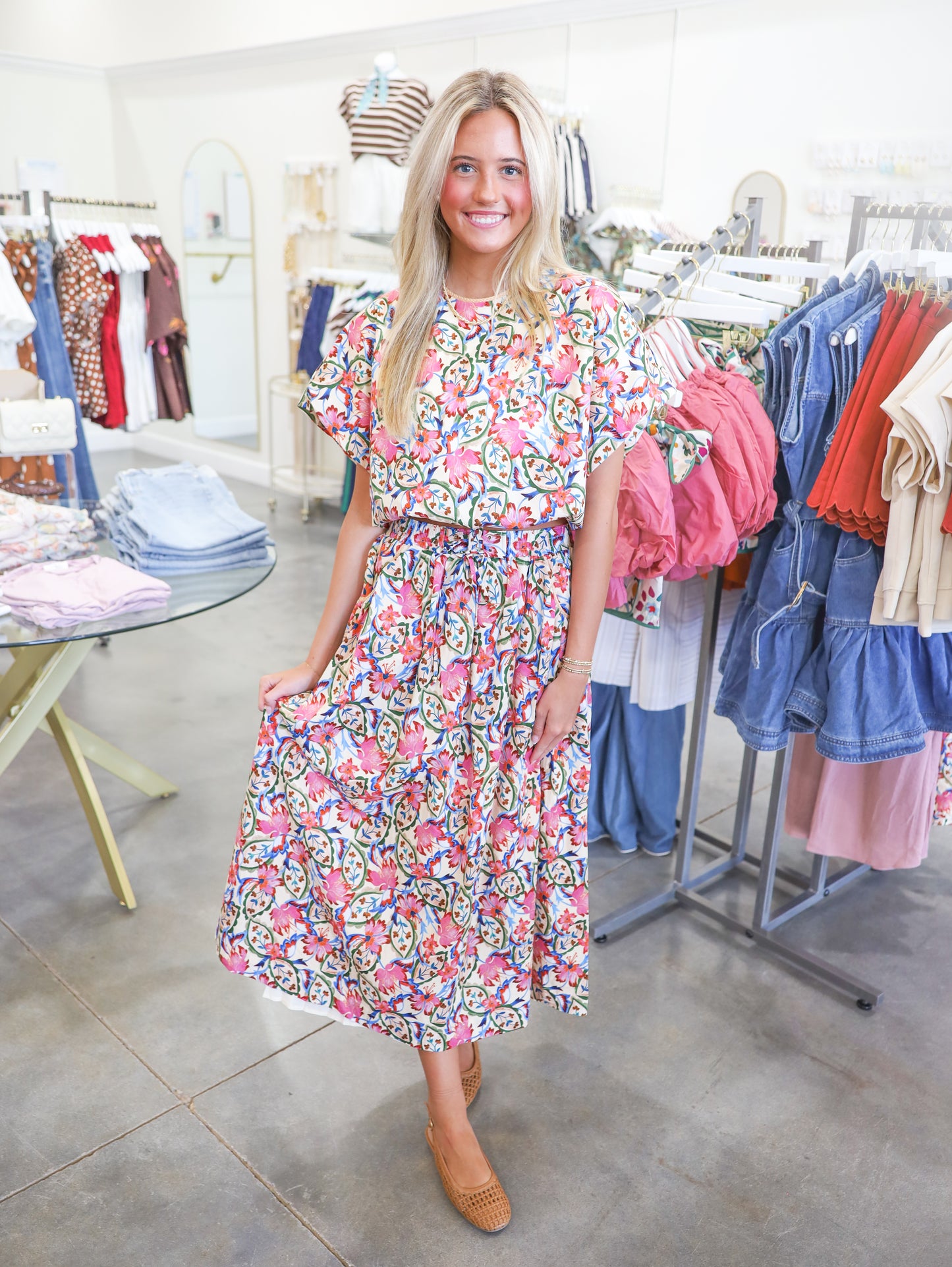 Bliss Bubble Hem Top & Midi Skirt Set