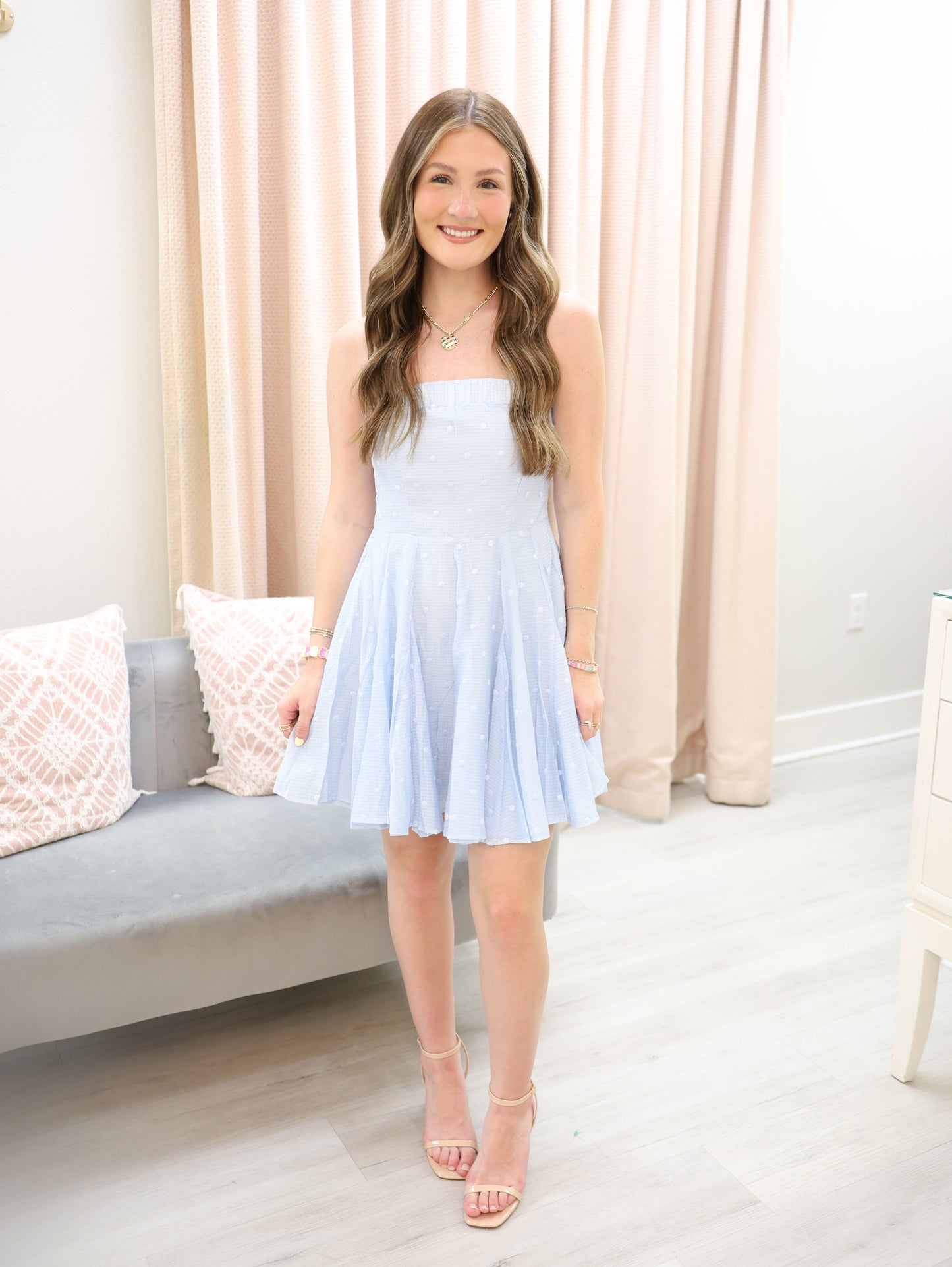 Textured Dot Strapless Dress