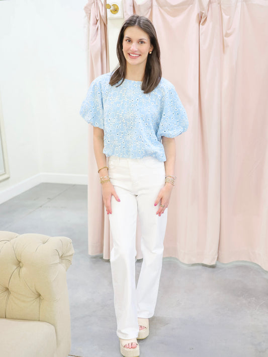 Mia Eyelet Bubble Sleeve Blouse