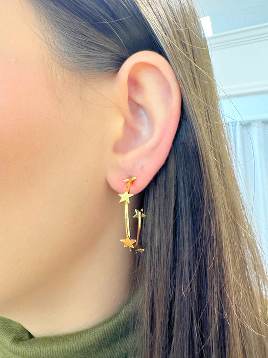 gold hoops, gold earrings, star earrings, star gold hoops, star gold hoops
