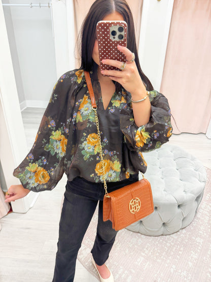 balloon sleeve top, floral top, Long sleeve top