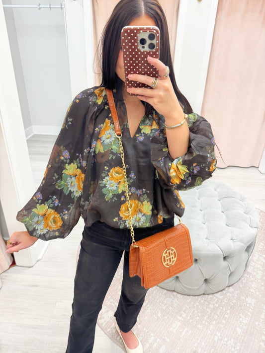 balloon sleeve top, floral top, Long sleeve top